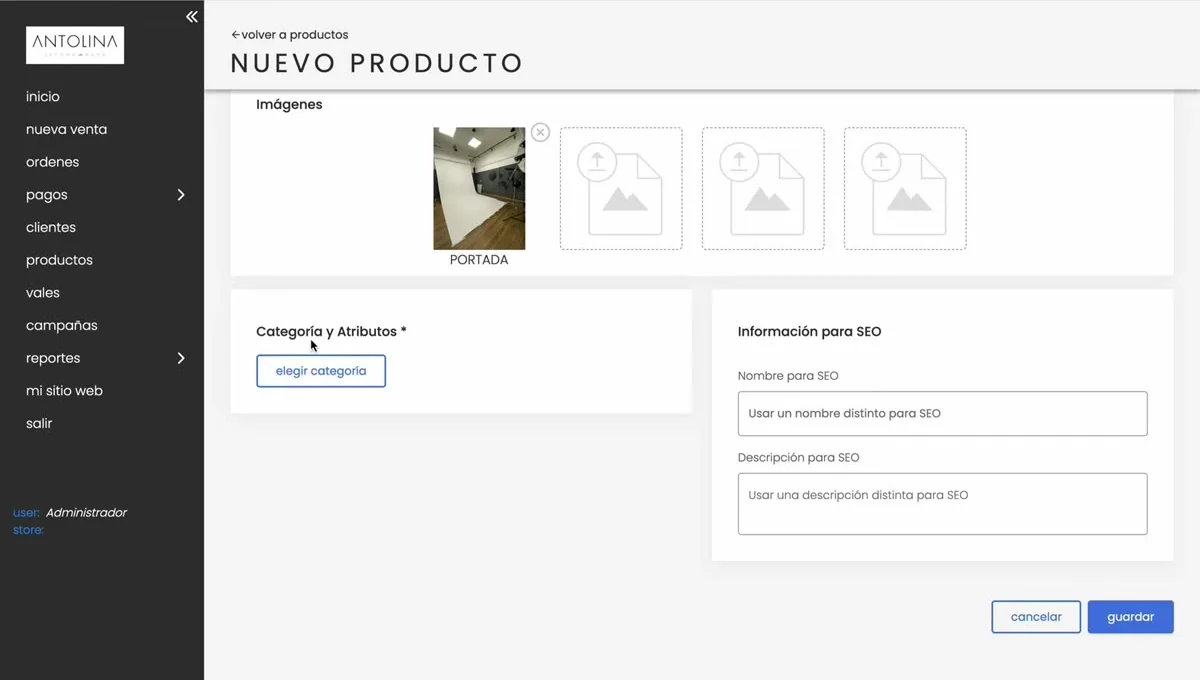 Imagen cargada y bloque de categoría