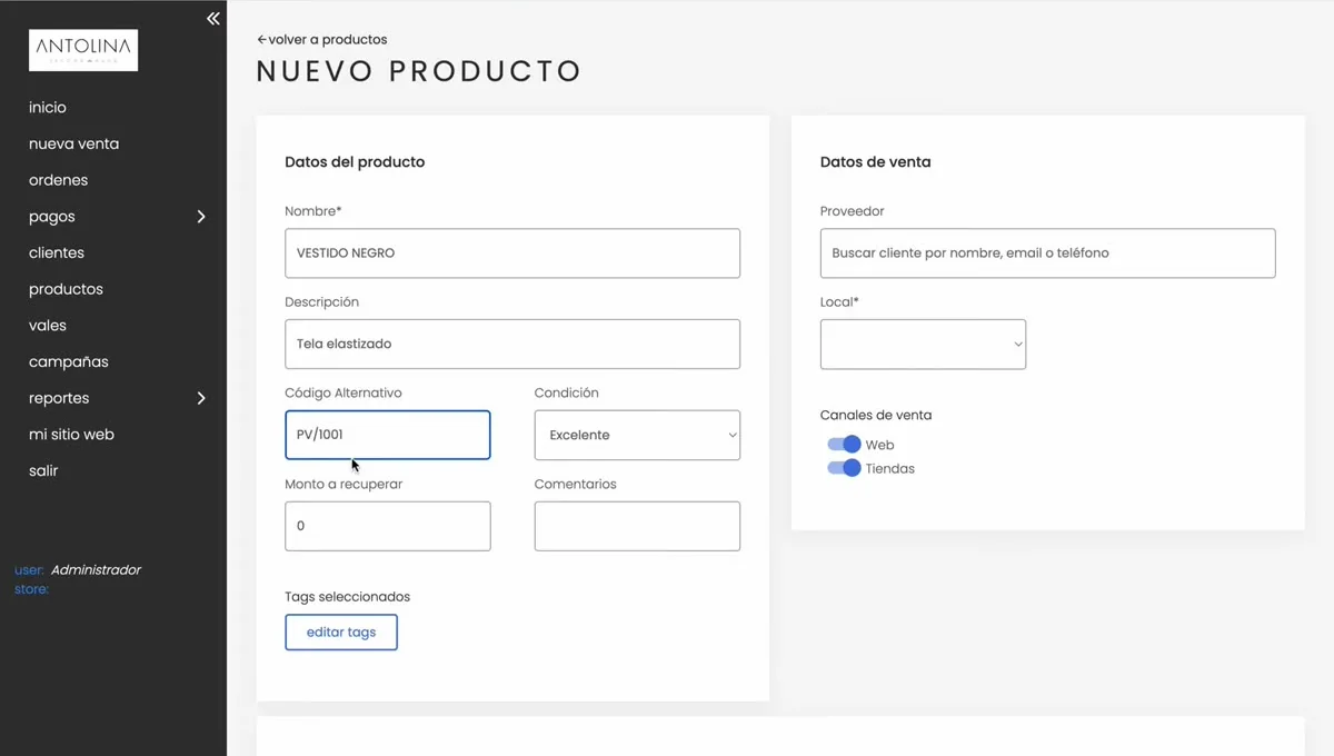 Datos del producto cargados
