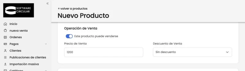 Operación de venta con el precio cargado