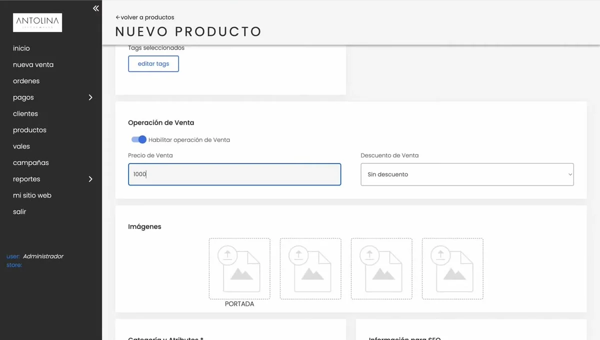 Precio de venta cargado