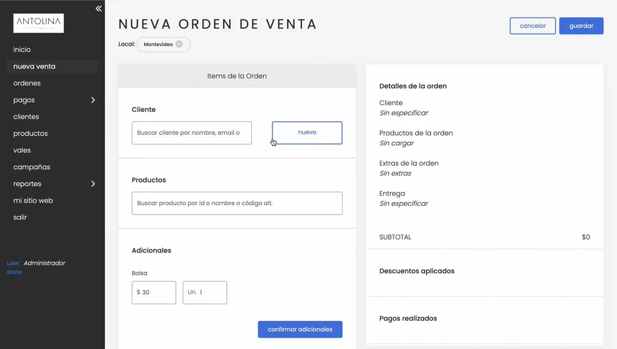 Botón "nuevo" en el bloque Cliente de una nueva orden de venta