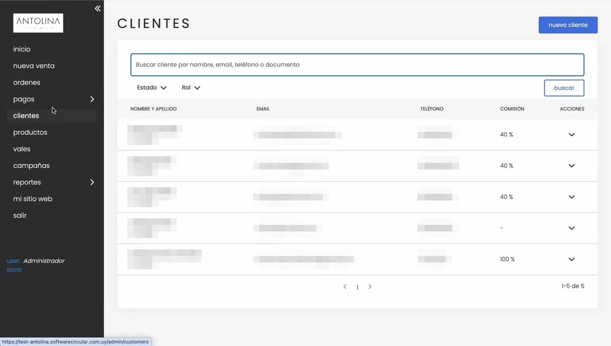 Listado de clientes con el buscador