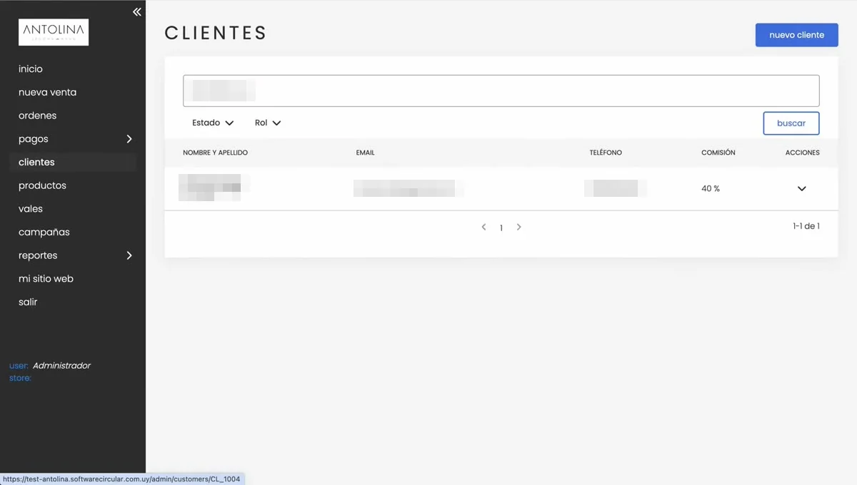 Resultado de la búsqueda de un cliente