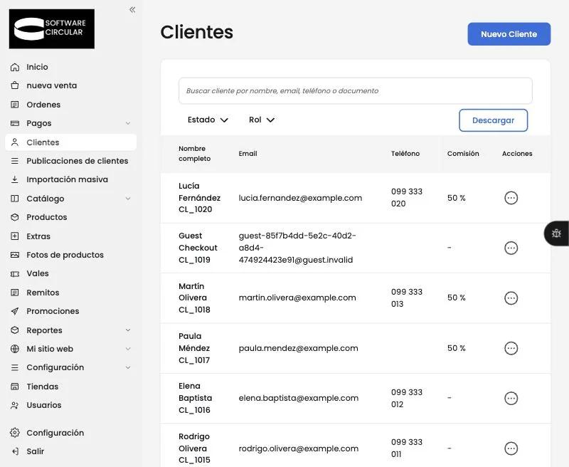 El listado de clientes con el buscador y los filtros