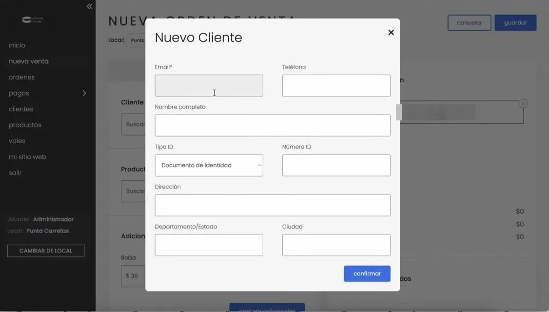 Ventana de alta rápida de cliente desde la venta