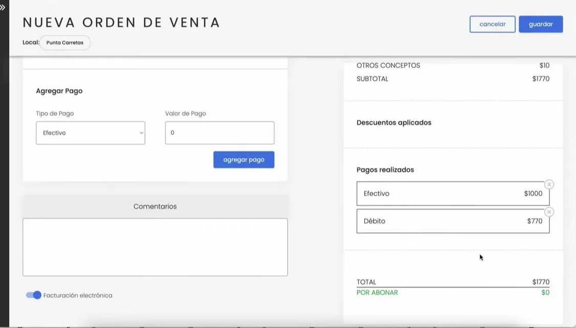 Pagos cargados y saldo en cero