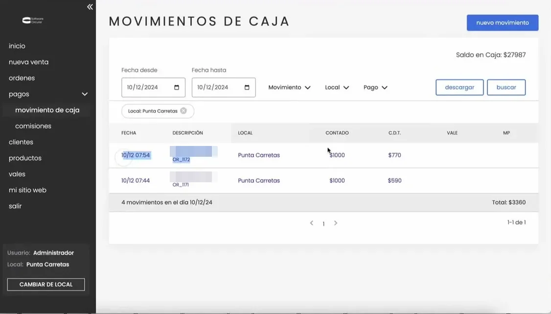 Movimientos de caja