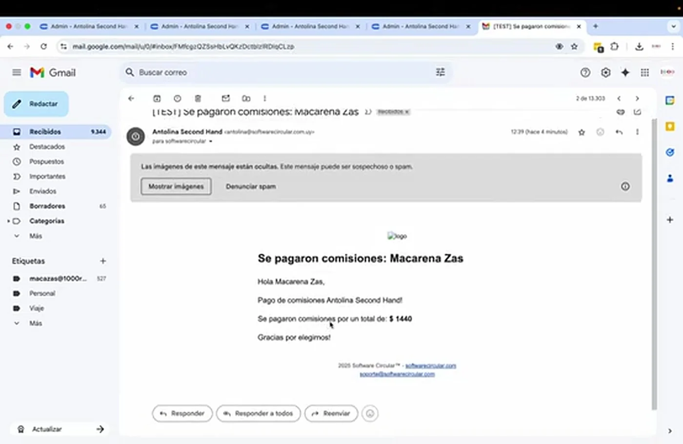 Mail de comisiones pagadas